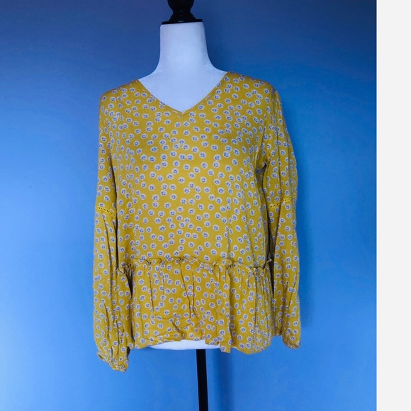 Anthropologie Pleione yellow floral ruffle blouse - Picture 2 of 6